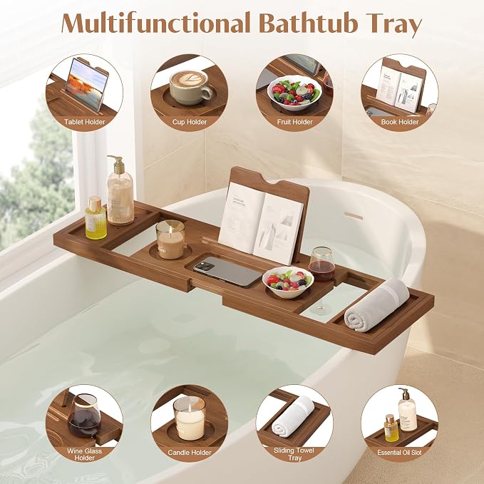 Teak Bathtub Tray, Expandable Wooden Bath Tray - Image 3