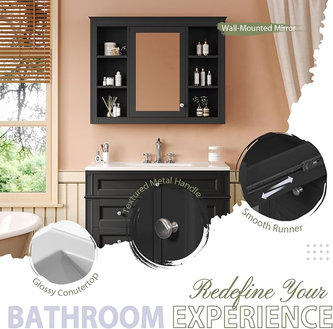36" Bathroom Vanity with Matching Medicine Cabinet, Modern Sink Storage Cabinet - Image 5