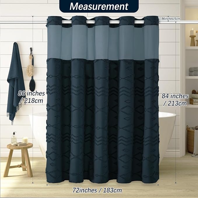 Long No Hook Tufted Chevron Striped Shower Curtain - Image 6