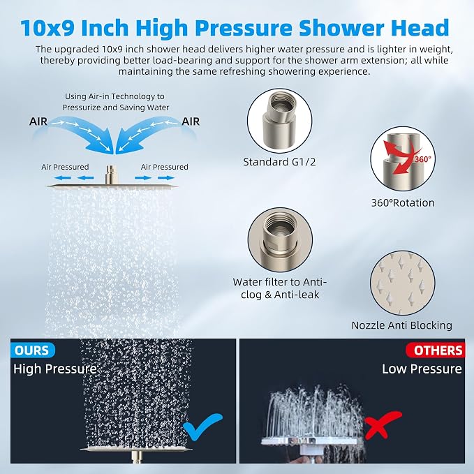 Hibbent All Metal cUPC Certified Rain Shower Head, Brass Adjustable Shower Arm - Image 3