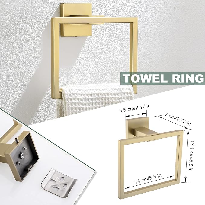 Brushed Gold Bathroom Towel Bar Holder Sets Premium Stainless Steel 4-Piece - Image 3