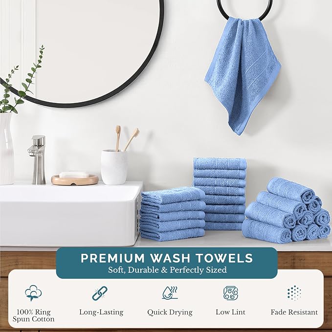 Casa Platino 100% Cotton Wash Cloths 24 Pack - Image 2