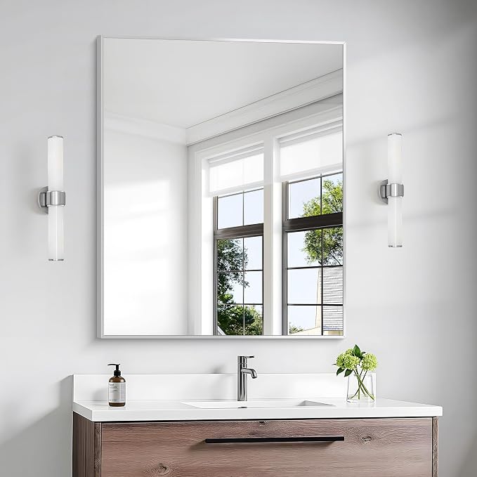 BONEWEI Silver Bathroom Mirror, 30x36 inch Wall Mirror by BONEWEI