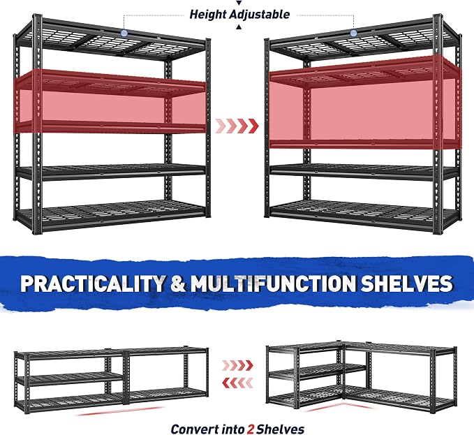 REIBII 48" W Garage Shelving, 5-Tier Wire Shelving Load 2750LBS, Adjustable - Image 6