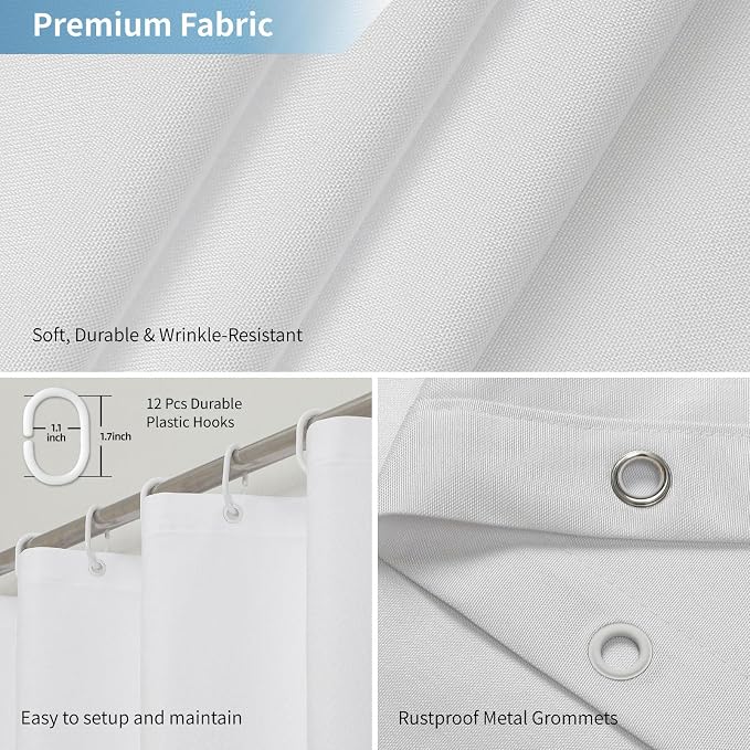 2-in-1 Waterproof Extra Long Fabric Shower Curtain or Liner, Linen Textured - Image 6