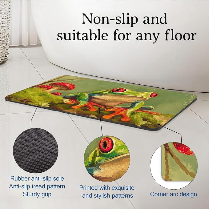 Elightvap Bath Mat Red Eyes Tree Frog Bathroom Rug, Soft and Non SlipTropical - Image 4