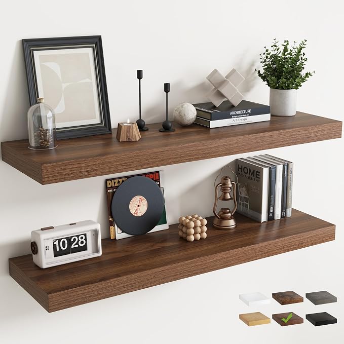48 Inch Long Floating Shelves for Wall Set of 2, Easy Install Engineered Wood by Marsmiles