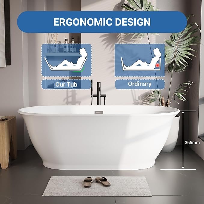 59" Acrylic Freestanding Bathtub, Contemporary Soaking Tub, CUPC Certified - Image 3