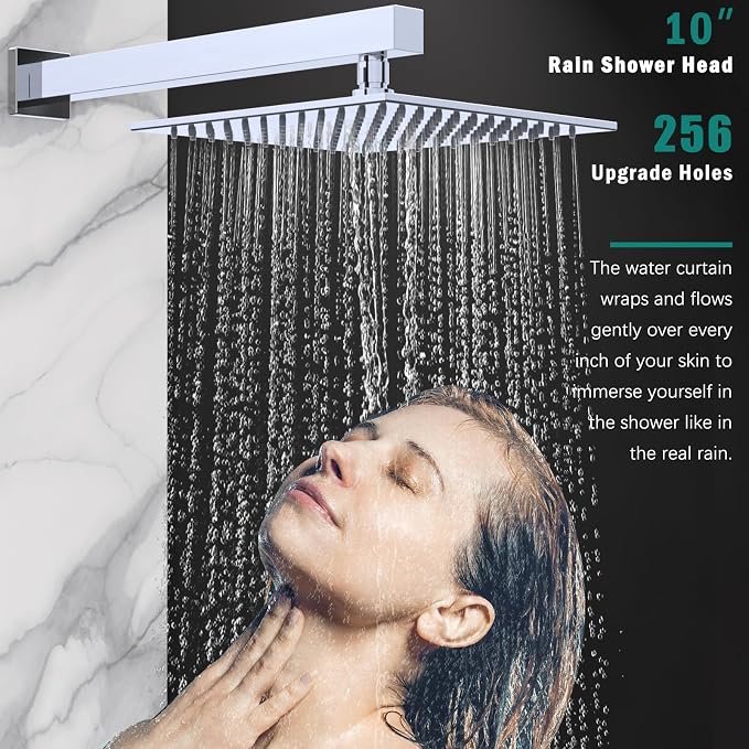 ENGA Shower Faucet Set, Dual Head Shower System 10" & 6" Square Rain Shower - Image 8