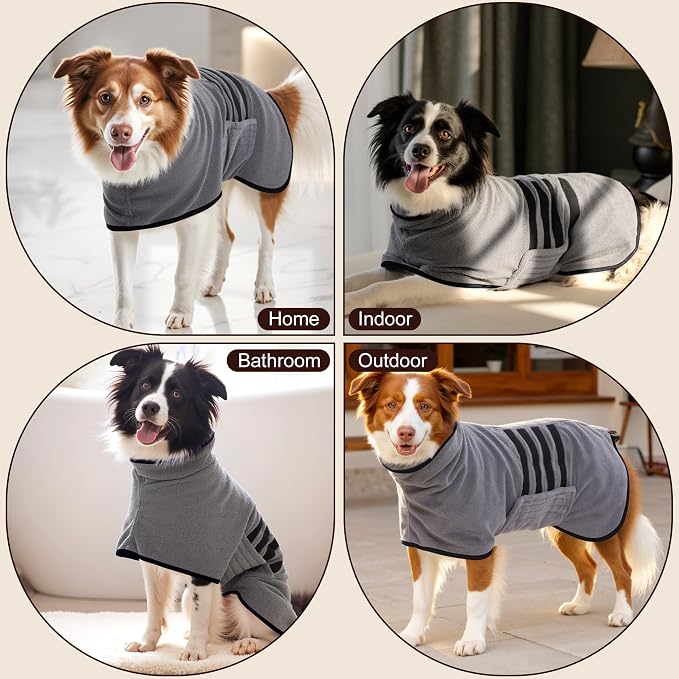 Microfibre Dog Bathrobe Dog Towel Wrap Super Absorbent Dog Drying Coat Bath Robe - Image 6