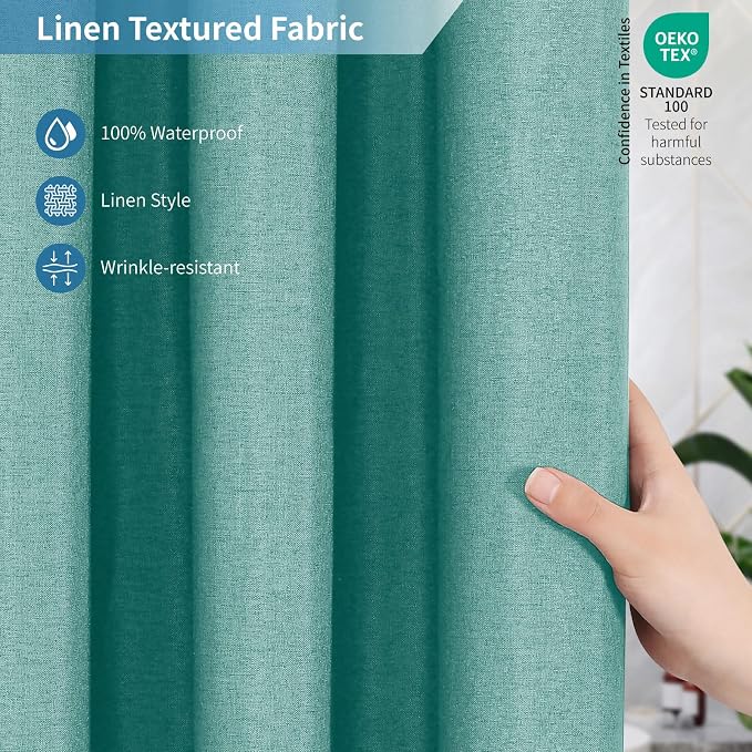 2-in-1 Waterproof Fabric Shower Curtain or Liner, Linen Textured, Breathable - Image 4
