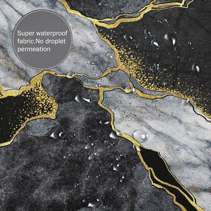 Domoku Black Gold Marble Shower Curtain, Modern Abstract Design, Waterproof - Image 4
