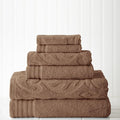 Modern Threads 6 Piece Jacquard/Solid Towel Set-Medallion Swirl Mocha by ModernThreads