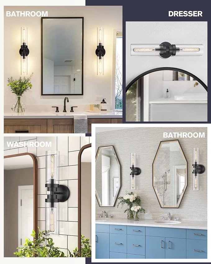 Emak 22 Inch Black Bathroom Light Fixtures Over Mirror, 2-Light Bathroom Vanity - Image 6