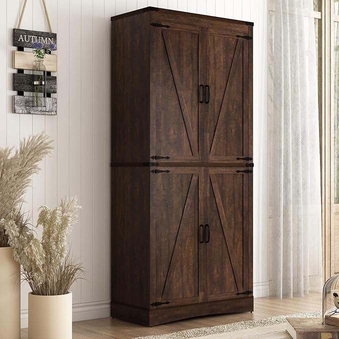 71" Tall Kitchen Pantry, Farmhouse Storage Cabinet by Hlivelood