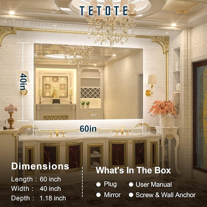 TETOTE 60 x 40 LED Backlit Bathroom Mirror - Image 6