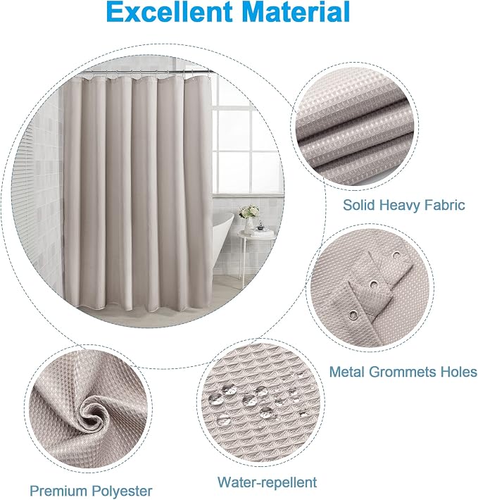 AmazerBath Waffle Shower Curtain 78 Inches Long, Khaki Shower Curtain Fabric - Image 3