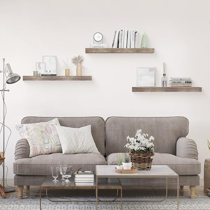 Colima Floating Shelves for Grey Wood Shelf for Bedroom, 36 Inch Wall Mounted - Image 2