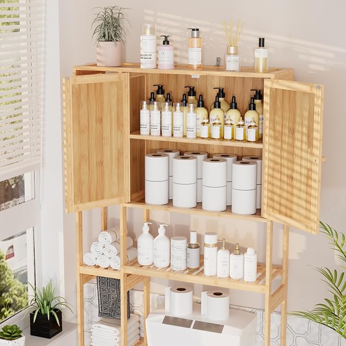 Bamboo Over The Toilet Storage, Above Toilet Organizer Storage Shelf Stand - Image 3