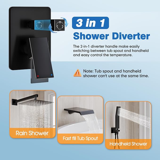 Shower System with Tub Spout, All Metal Tub Shower Faucet Set with 12'' Rain - Image 6