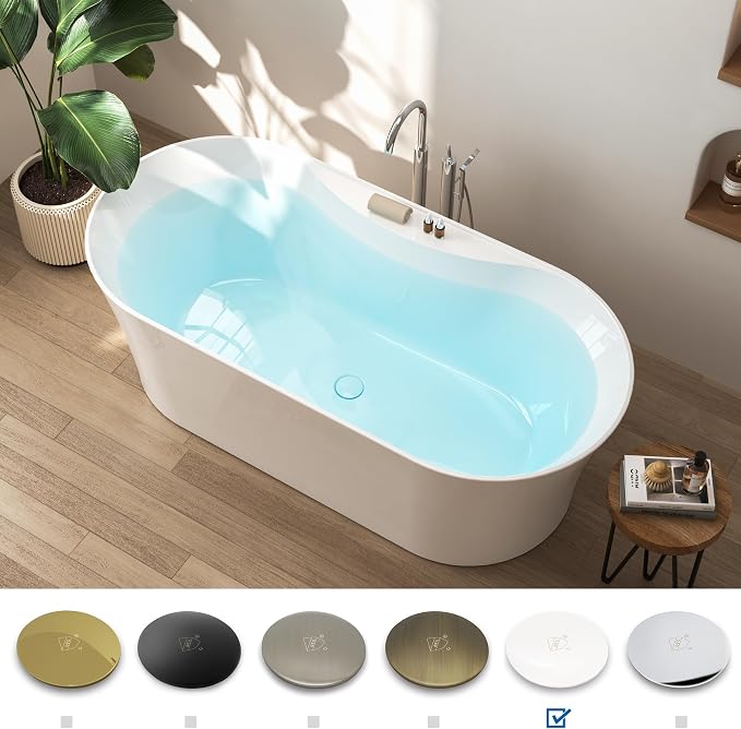 FerdY Santorini 67" Acrylic Freestanding Tub, Gracefully Shaped Contemporary - Image 3