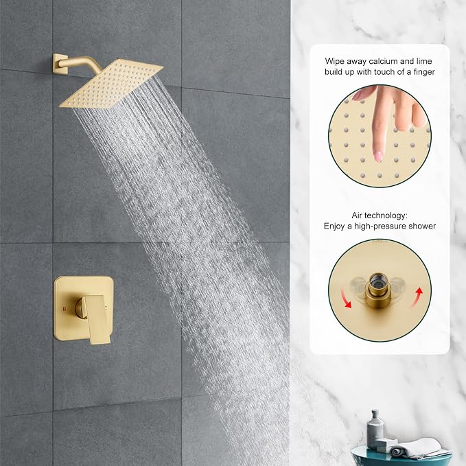 Heyalan 8 Inch Shower Head and Handle Set Square Shower Faucet Set Bathroom - Image 9