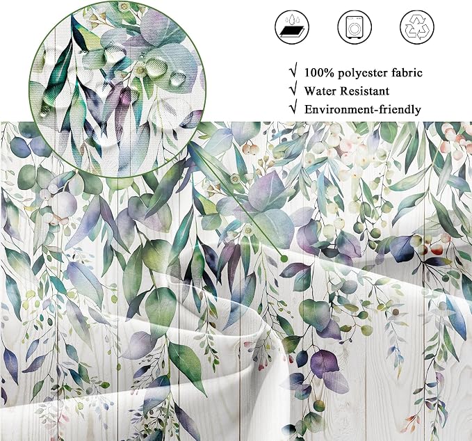 Riyidecor Teal Shower Curtain for Bathroom Decor 72Wx72H Eucalyptus Leaves - Image 7