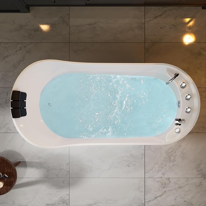 Empava 67 in. Acrylic Freestanding Bath Tub Hydromassage Gracefully Oval Shaped - Image 3