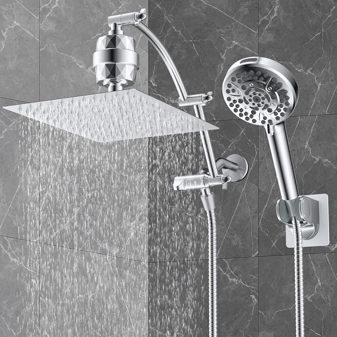 Hibbent All Metal 12'' Dual Filtered Rainfall Shower Head Combo, High Pressure - Image 9
