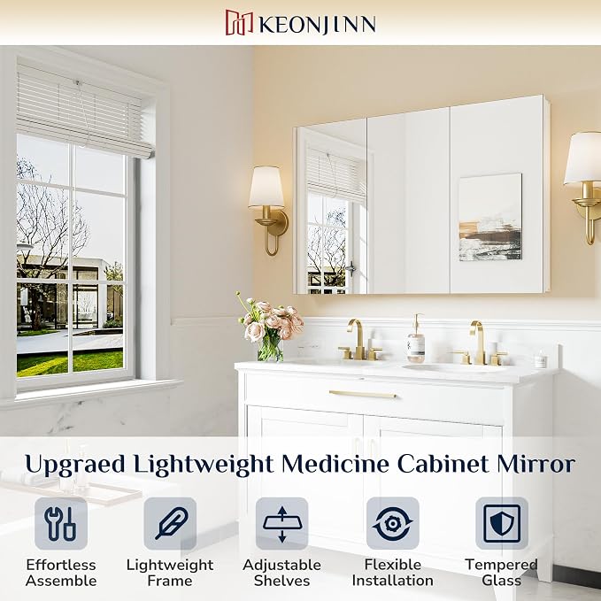 Keonjinn 48 x 32 Inch Large Medicine Cabinet Mirror, Assembly Required - Image 9
