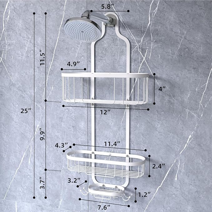 Kadolina White Hanging Shower Caddy, 3-Tier Bathroom Organizer - Image 6