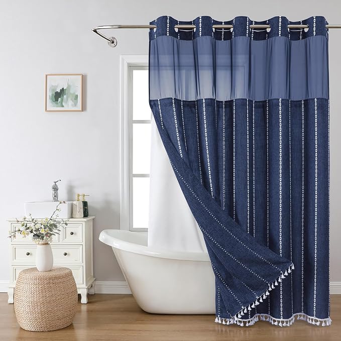 No Hook Boho Farmhouse Shower Curtain by EACHOPE