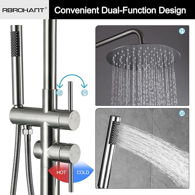 RBROHANT Freestanding Outdoor Shower Nickel, Height Adjustable Outside Showers - Image 4