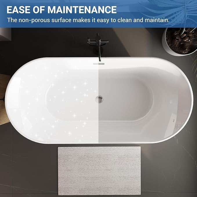 59" Acrylic Freestanding Bathtub, Contemporary Soaking Tub, CUPC Certified - Image 5