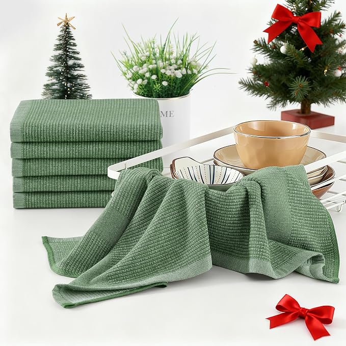 Homaxy Premium Kitchen Towels, Large Cotton Kitchen Hand Towels, Flat and Terry - Image 6