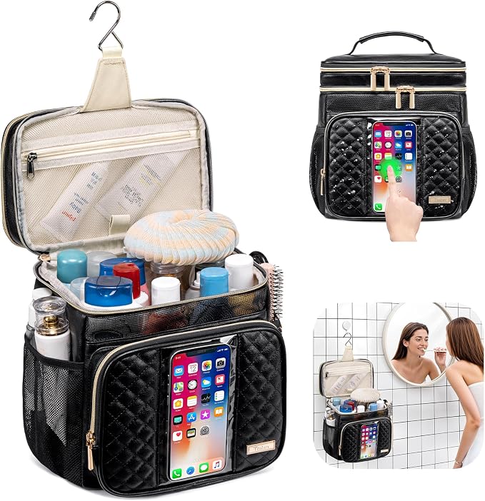 Large Leather Toiletry Bag for Women Men, Bathroom Bag, Water Resistant Shower - Image 2