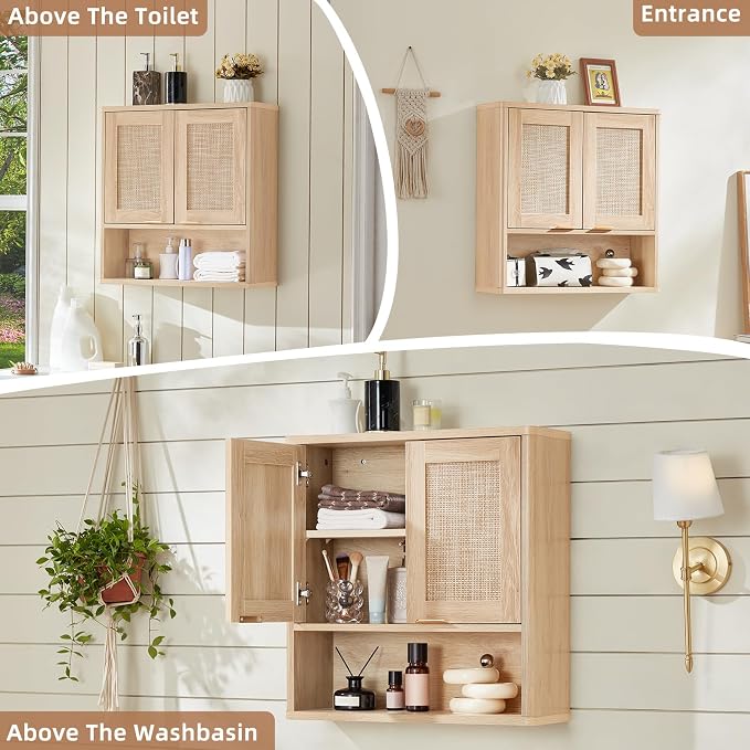 LEYAOYAO Rattan Bathroom Wall Cabinet, Boho Medicine Cabinet - Image 7