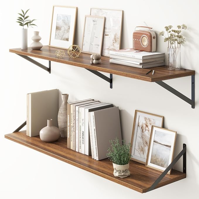 Floating Shelves 48 Inch Long, Walnut Wall Shelves 48 x 10, Wide Large Display by FunMemories