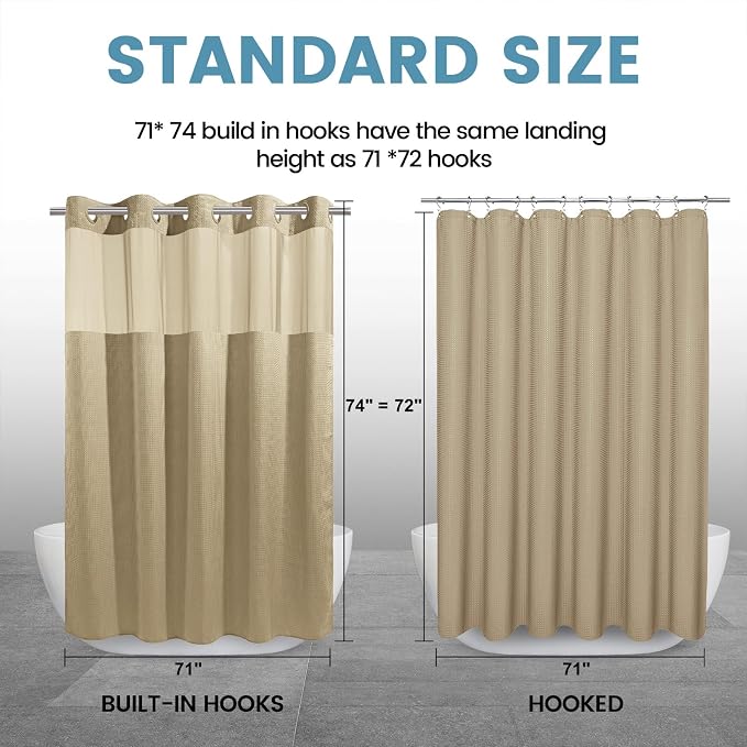 Beige No Hook Shower Curtain - Image 7