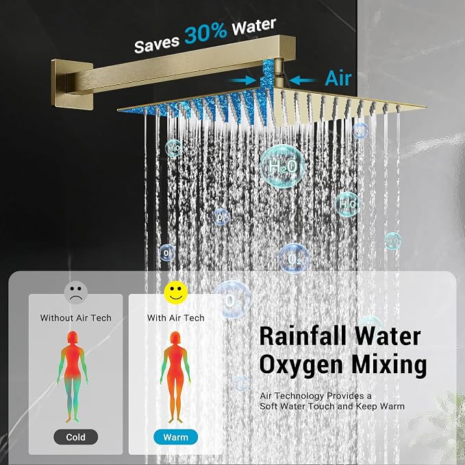 Shower Faucet set with Shower head, Wall Mount 10 Inch Square Rainfall Shower - Image 3
