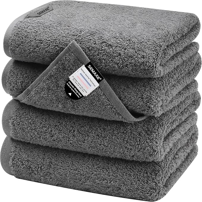 SEMAXE Hand Towel for Bathroom Set, 4 Piece 100% Cotton Gray Towels by SEMAXE