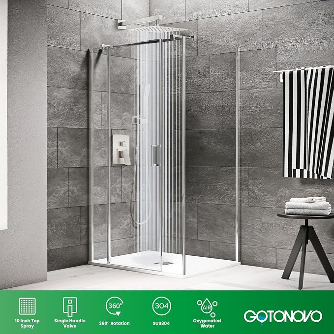gotonovo Rainfall Bathroom Shower System Rain Shower Head and Handle Set Wall - Image 8