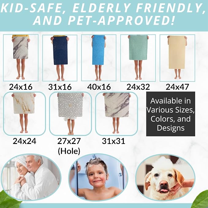 Enkosi Loofah Shower Mat with Drain Hole – Cushioned Anti-Slip Square Bath Mat - Image 5