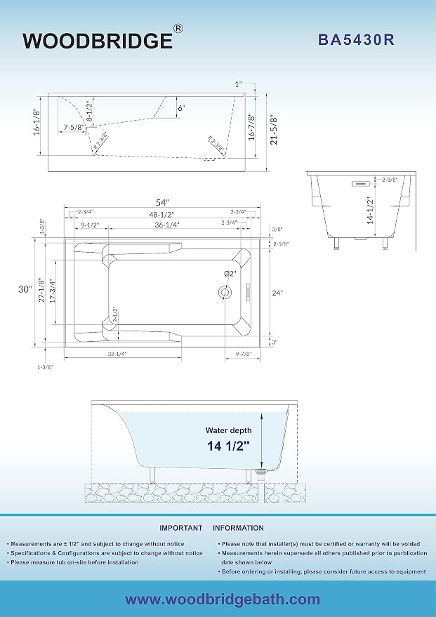 WOODBRIDGE 54" Acrylic Rectangular Alcove Soaking Bathtub in White - Image 5