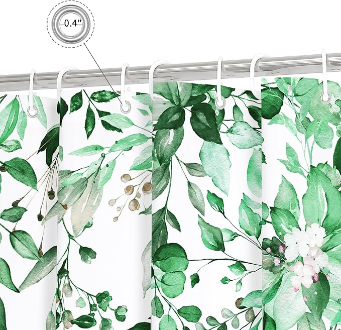 Gibelle Emerald Green Eucalyptus Shower Curtain, Watercolor Plant Leaves - Image 4