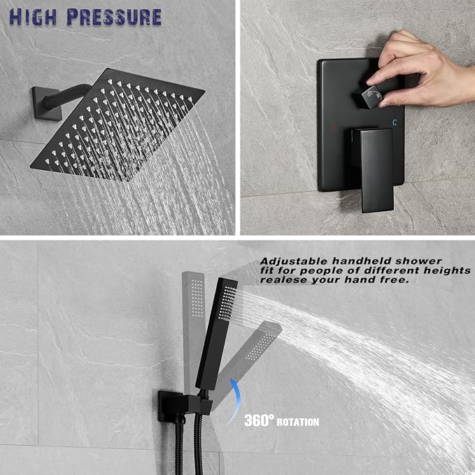 Shower Faucet Set Rain Shower System Matte Black - Image 6