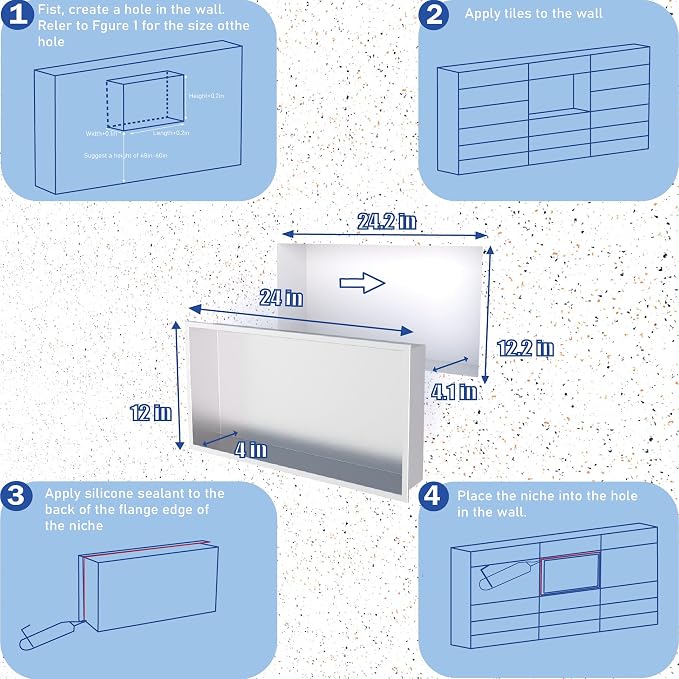 No Tile Needed Shower Niche for Shower Room Storage, Recessed Wall Niche Insert - Image 2