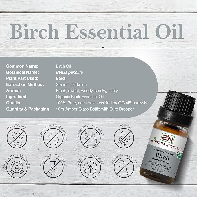 Birch Essential Oil USDA Certified Organic, 100% Pure Natural Premium Grade - Image 2