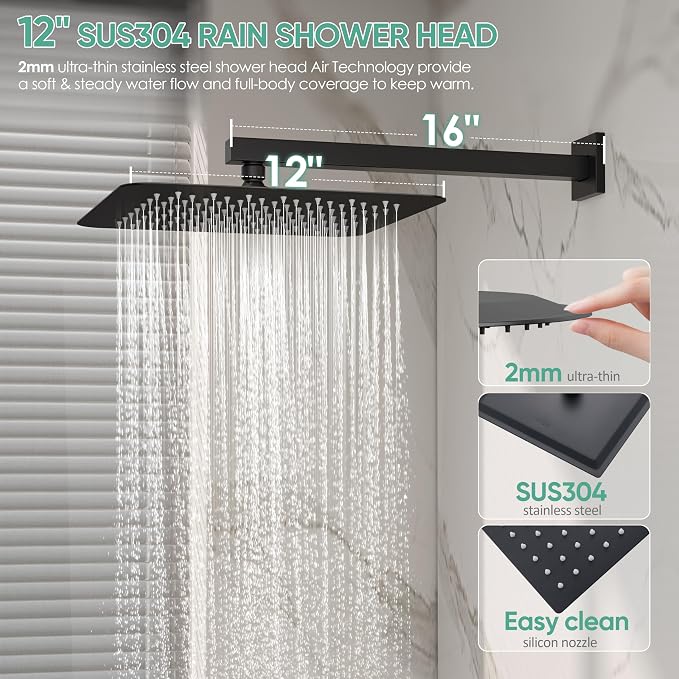 Black Tub Shower System, All Metal Tub Shower Faucet Set - Image 3