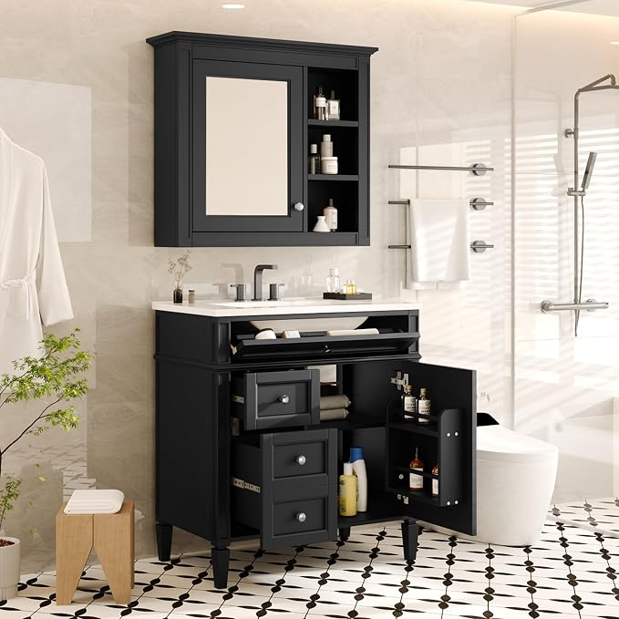 30" Bathroom Vanity with Matching Medicine Cabinet, Modern Sink Storage Cabinet - Image 3